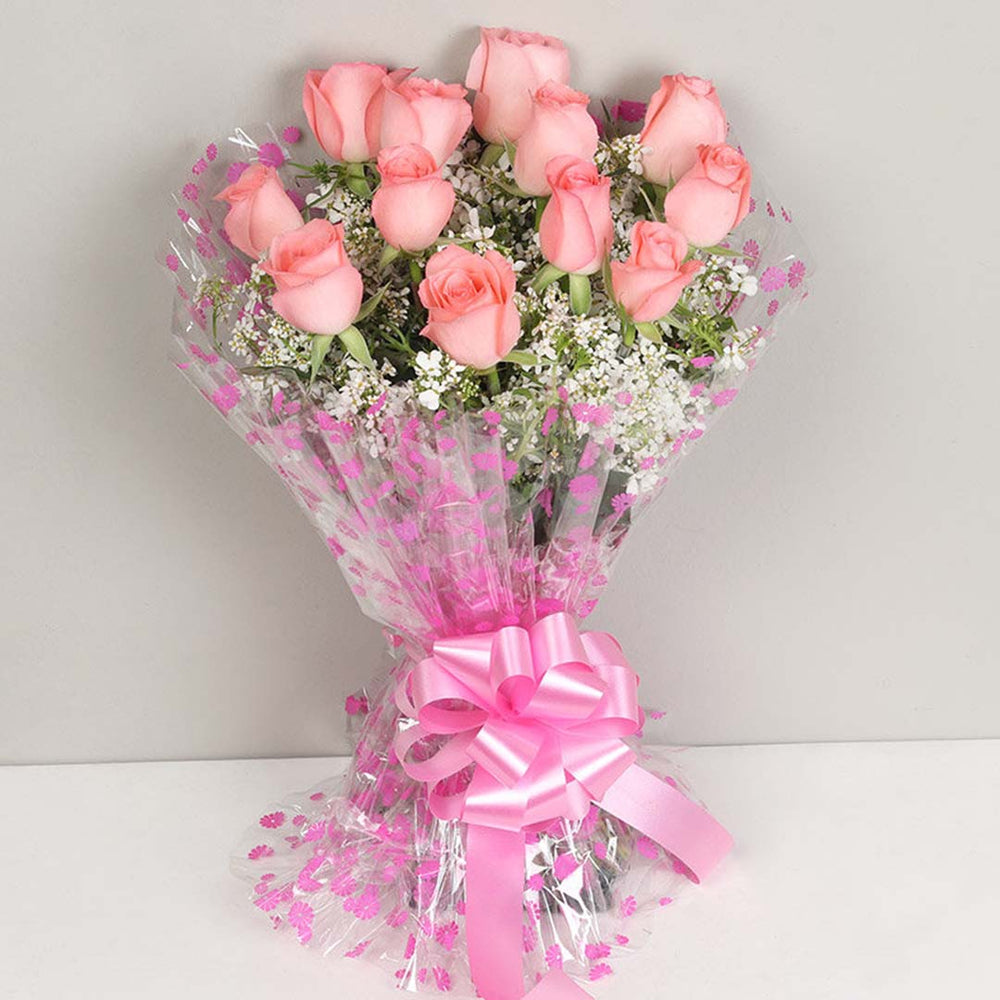 One Dozen Pink Roses Bunch - Flowers to Nepal - FTN