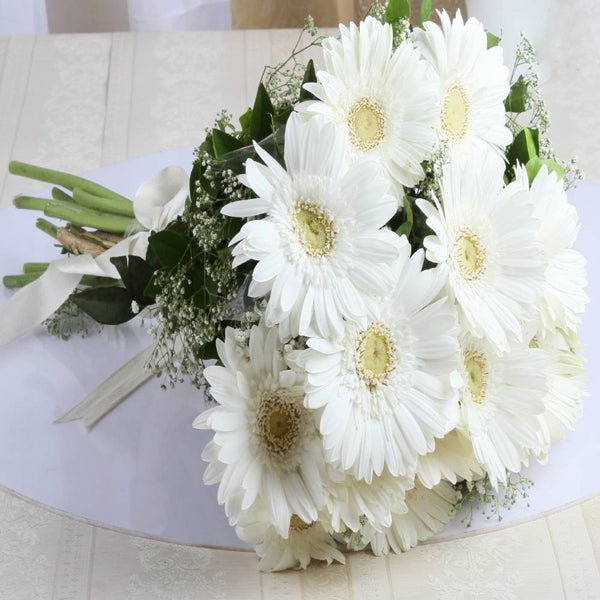 One Dozen White Gerbera Bouquet - Flowers to Nepal - FTN