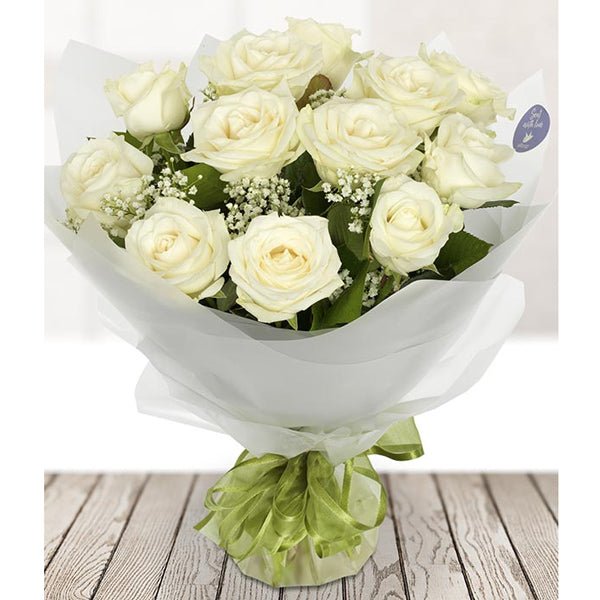 One Dozen White Roses Bunch - Flowers to Nepal - FTN