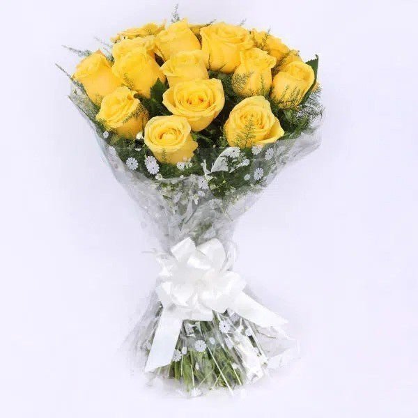 One Dozen Yellow Roses Bunch - Flowers to Nepal - FTN
