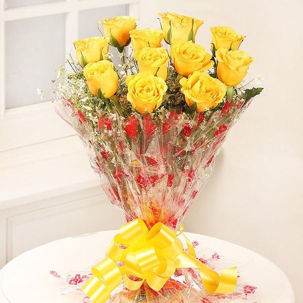 One Dozen Yellow Roses Bunch - Flowers to Nepal - FTN