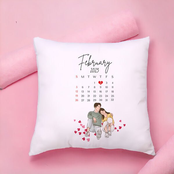 Personalized Calendar Themed Cushion With Your Valentine's Date - Flowers to Nepal - FTN