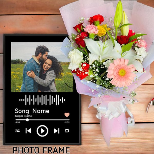 Personalized Music Design Photo Frame With Flower Bunch - Flowers to Nepal - FTN