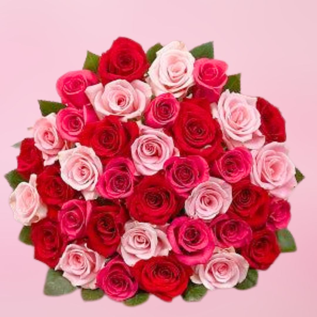 Pink and Red 40 Roses Bouquet - Flowers to Nepal - FTN