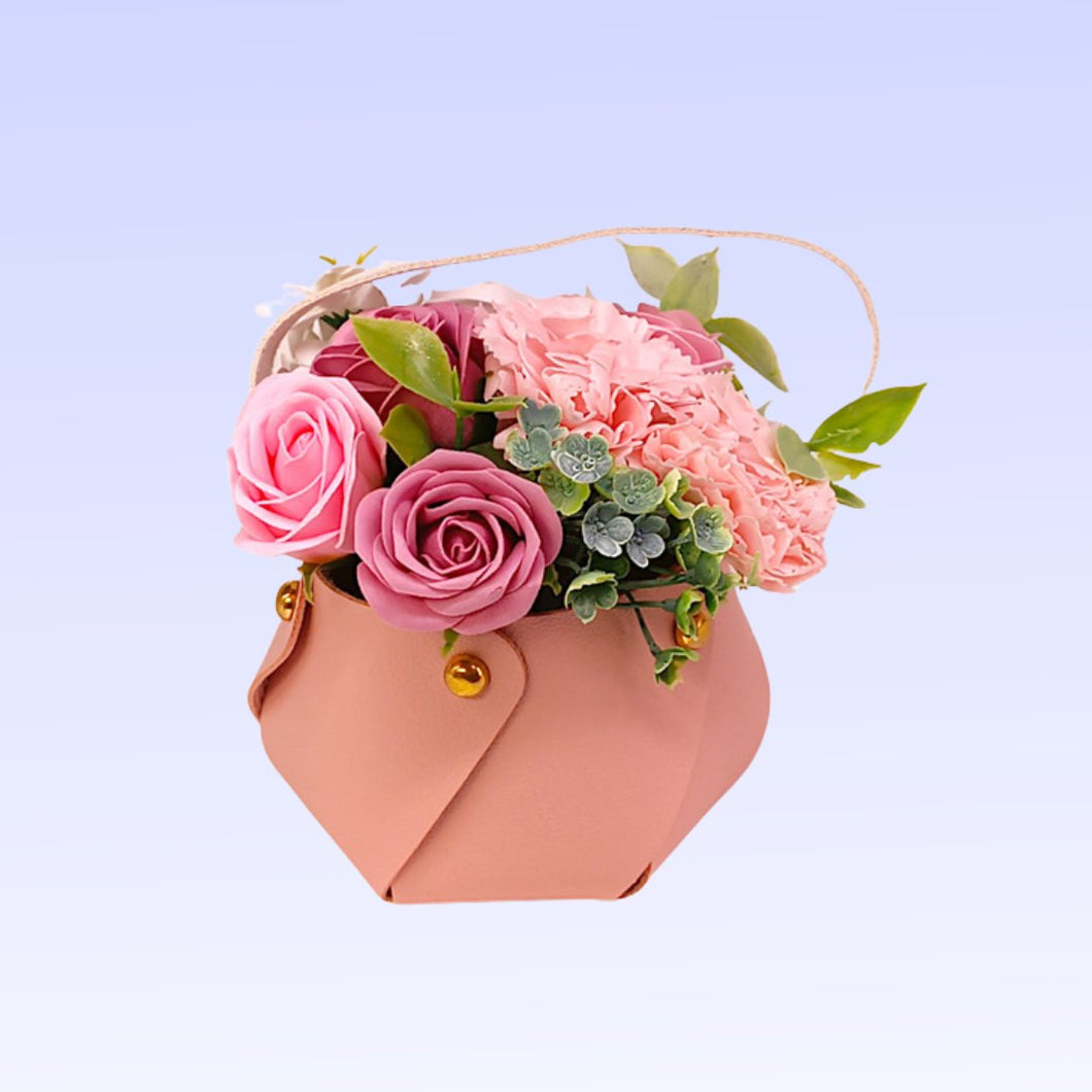 Pink Pu Leather Bag Adorned with Exquisite Artificial Flower - Flowers to Nepal - FTN