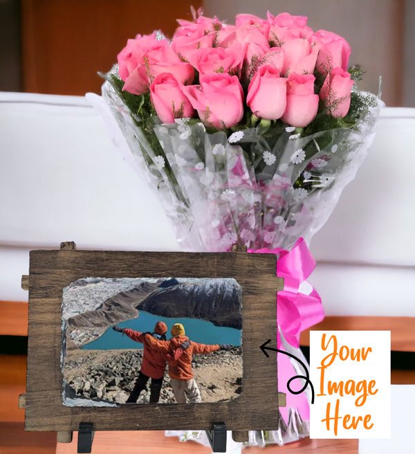 Pink Rose Bunch With Personalised Photo Frame - Flowers to Nepal - FTN