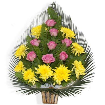 Pink Roses & Godawari Flower Basket - Flowers to Nepal - FTN