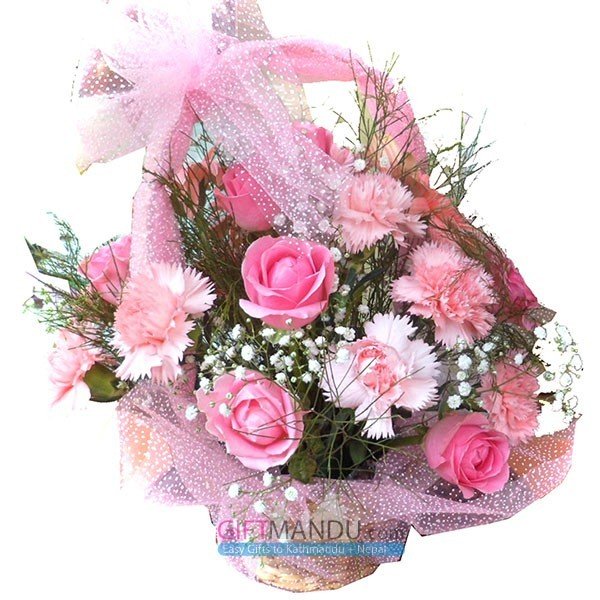 Pink Treasure Pink Flowers Basket - Flowers to Nepal - FTN