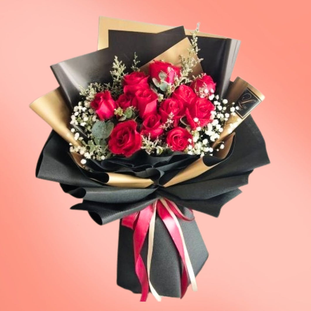 Premium Dozen Red Roses Bouquet - Flowers to Nepal - FTN