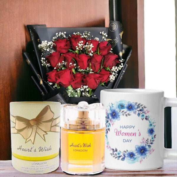 Radiant Women's Day Gift Set: Fragrance, Blossoms & Mug - Flowers to Nepal - FTN