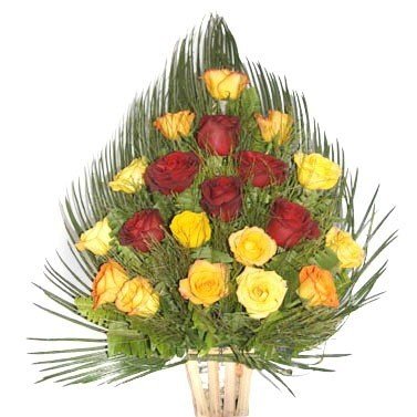 Red And Yellow Mix Roses Basket - Flowers to Nepal - FTN