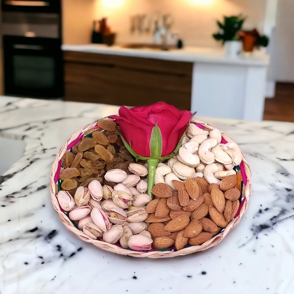 Red Rose And Dry Nuts Mix Gift Basket - Flowers to Nepal - FTN
