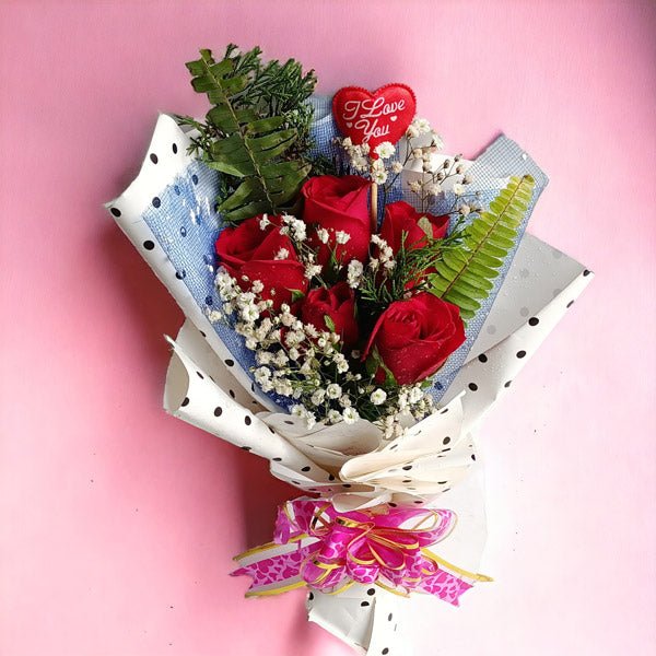 Red Roses and Green Filler Bunch - Flowers to Nepal - FTN