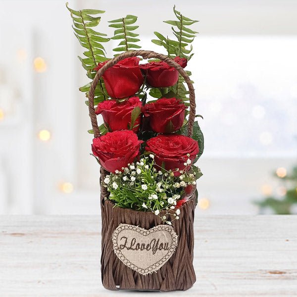 Red Roses Bunch In A Beautiful Flower Basket - Flowers to Nepal - FTN