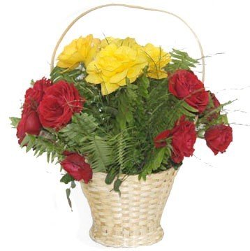 Red Yellow Roses Filler Basket - Flowers to Nepal - FTN