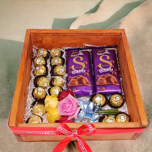 Rocher & Chocolates Combo With Roses In Box - Flowers to Nepal - FTN