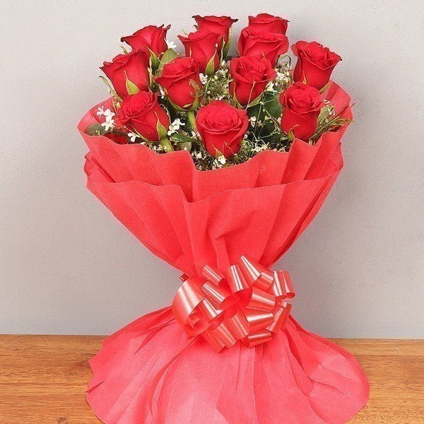 Romantic 12 Red Roses Bouquet - Flowers to Nepal - FTN