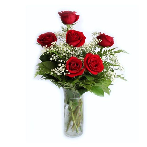 Romantic 6 Red Roses in a Vase - Flowers to Nepal - FTN