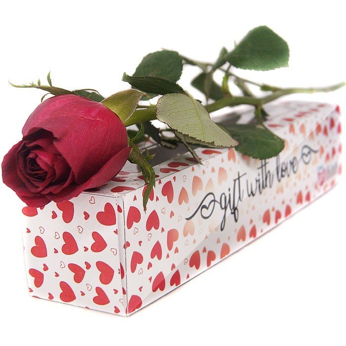 Romantic Single Rose in Heart Printed Box - Flowers to Nepal - FTN