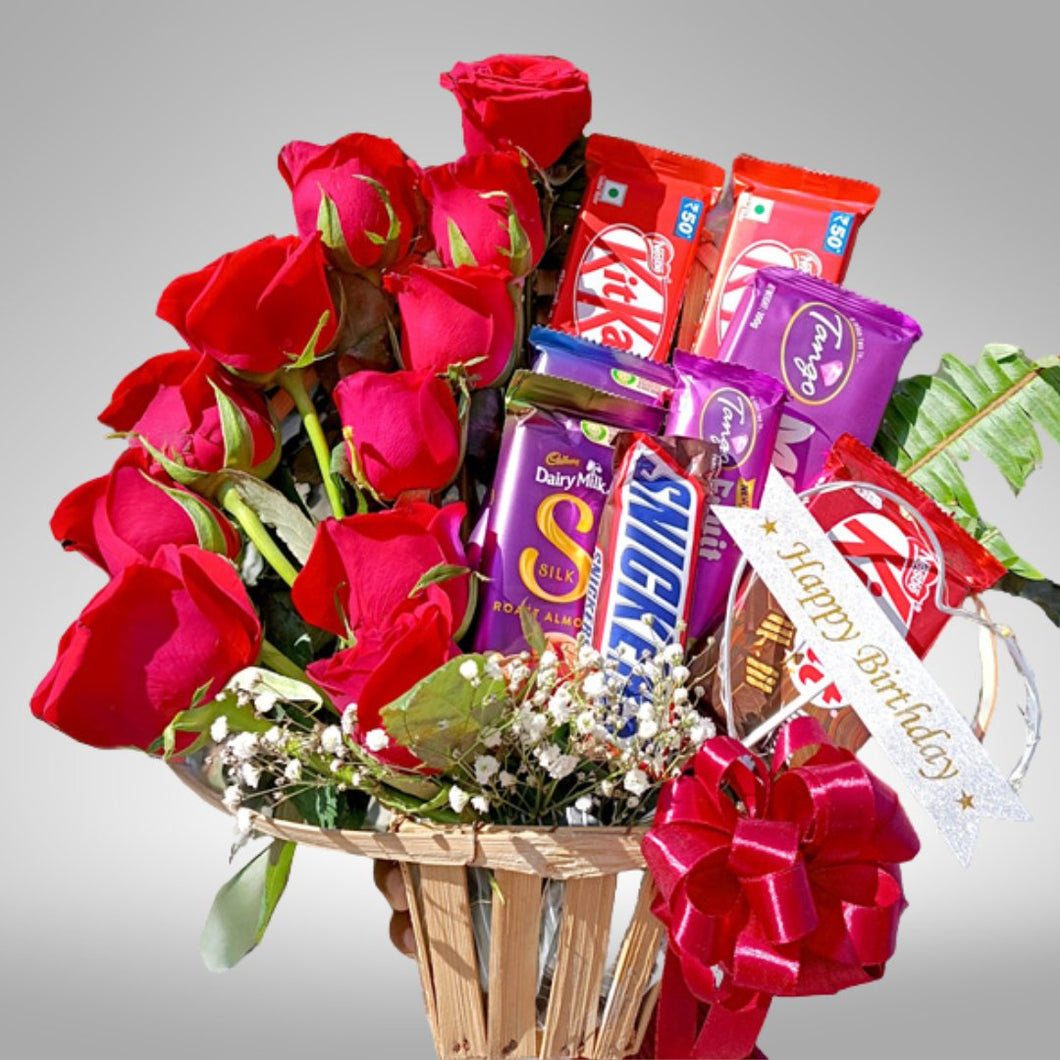 Rose Bouquet & Chocolates Birthday Gift - Flowers to Nepal - FTN
