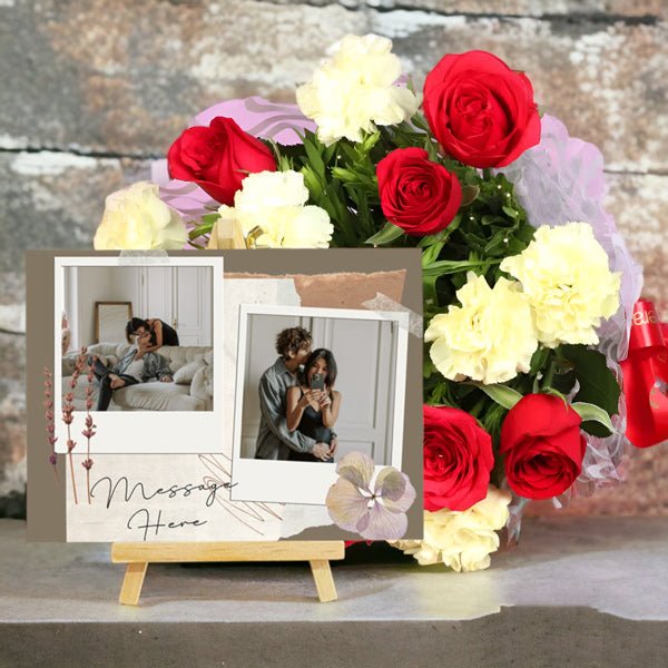 Rose & Carnation Bouquet With Personalised Photo Frame - Flowers to Nepal - FTN