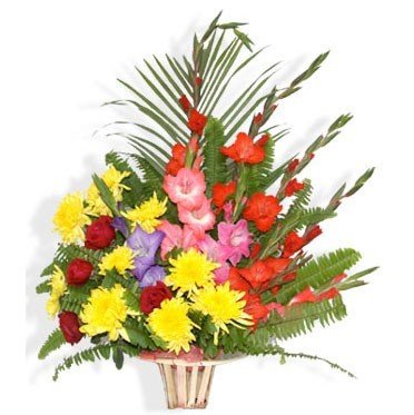 Rose, Godawari & Gladiolus Mix Flowers Basket - Flowers to Nepal - FTN