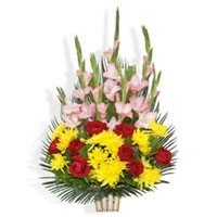 Rose with Godawari & Pink Gladiolus Flowers - Flowers to Nepal - FTN