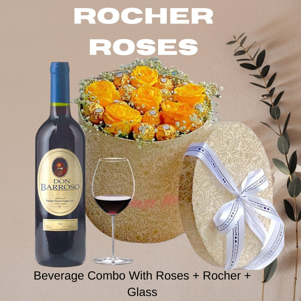 Roses and Rocher Combo ( don borroso, glass, yellow roses with rocher ) - Flowers to Nepal - FTN