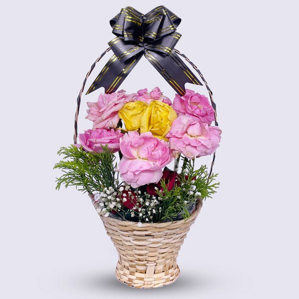 Roses Bamboo Basket Bouquet - Flowers to Nepal - FTN