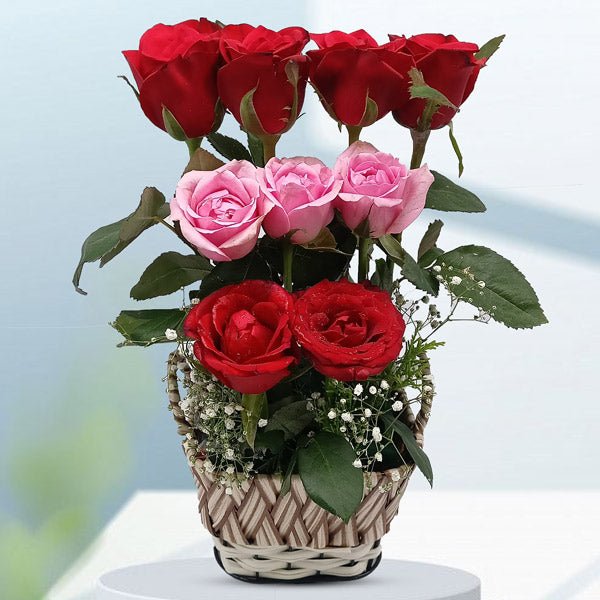 Roses Basket Hamper With Green Fillers - Flowers to Nepal - FTN