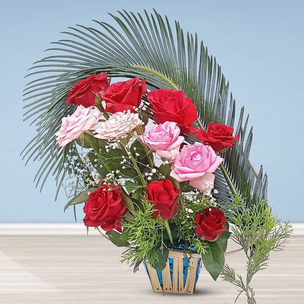 Roses Basket With Green Fillers - Flowers to Nepal - FTN