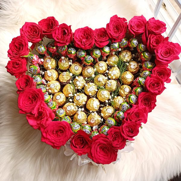 Roses & Chocolates Heart Box Gift Hamper - Flowers to Nepal - FTN