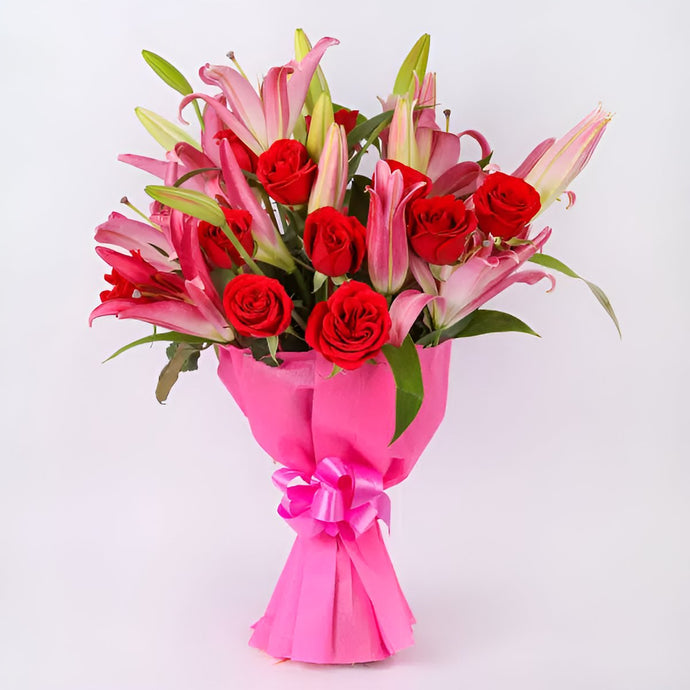 Roses With Lilies Bouquet - Flowers to Nepal - FTN