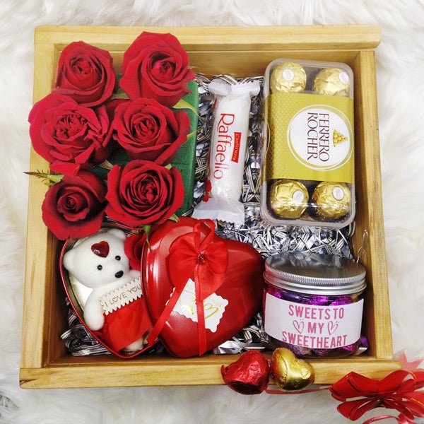 Roses With Red Heart Box And Chocolates - Flowers to Nepal - FTN