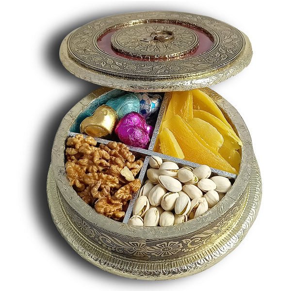 Round Box With Dry Nuts, Fruits & Chocolates - Flowers to Nepal - FTN