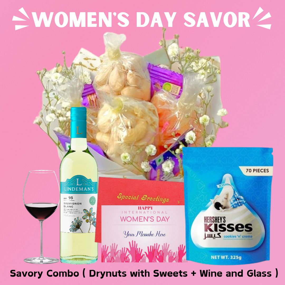 Savoury Combo ( Drynuts with Sweets, Personalised Card, white wine and Glass ) - Flowers to Nepal - FTN