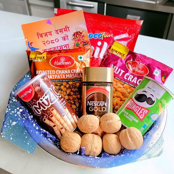 Savoury Namkeens, Sweets And Nescafe Gold Dashain Combo - Flowers to Nepal - FTN