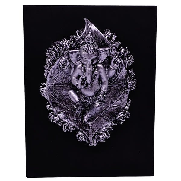 Silver-Plated Lord Ganesh Wall Hanging Décor on Leaf - Flowers to Nepal - FTN