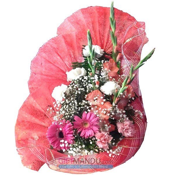 Simply Elegant - Mix Flowers Basket (Gerbera, Carnations, Gladiolus) - Flowers to Nepal - FTN