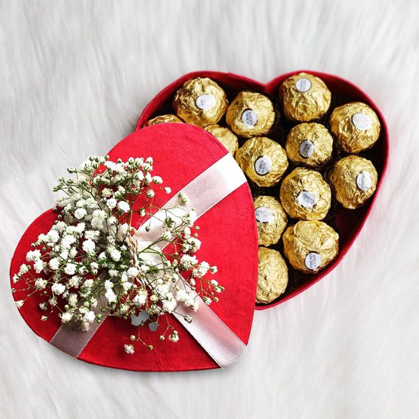 Small Heart Shape Box With Full Of Ferrero Chocolates - Flowers to Nepal - FTN