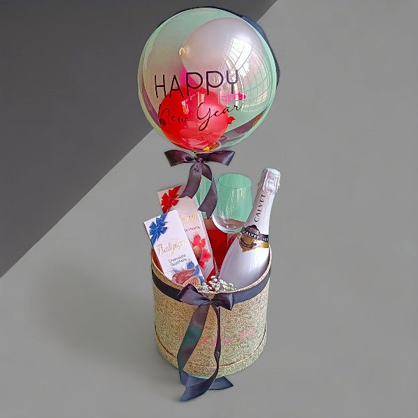 Sparkling Wine, Premium Chocolates & Bobo Balloon New year Celebration Gift - Flowers to Nepal - FTN