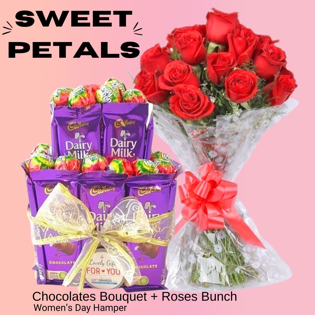 Sweet Petals ( Chocolates Bouquet + Roses Bunch ) - Flowers to Nepal - FTN