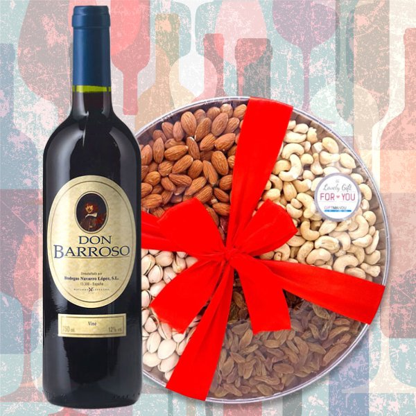 Sweet Wine & Assorted Dry Nuts Tray - Flowers to Nepal - FTN
