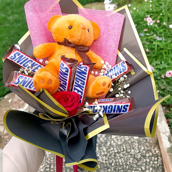 Teddy and Chocolates Combo Bouquet - Flowers to Nepal - FTN