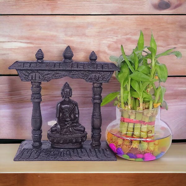 Token Of Love Buddha Statue With Bamboo Plant Combo - Flowers to Nepal - FTN