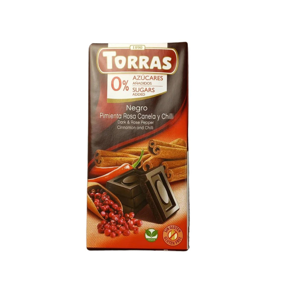 Torras Dark Chocolate Bar with Rose Pepper, Cinnamon & Chili Flavors - 75g - Flowers to Nepal - FTN