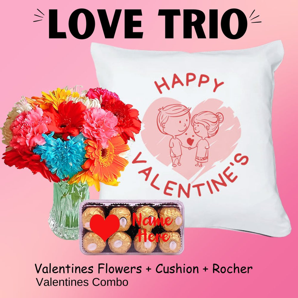 Valentine Combo ( Personalized Rocher, Flowers Vase and Cushion ) - Flowers to Nepal - FTN