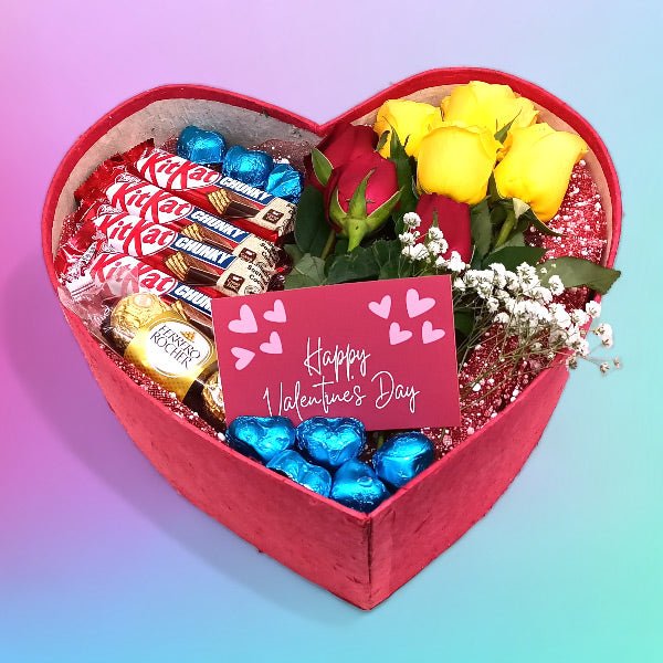 "Valentine's Affection with Greeting Card, Roses, and Chocolates Gift" - Flowers to Nepal - FTN