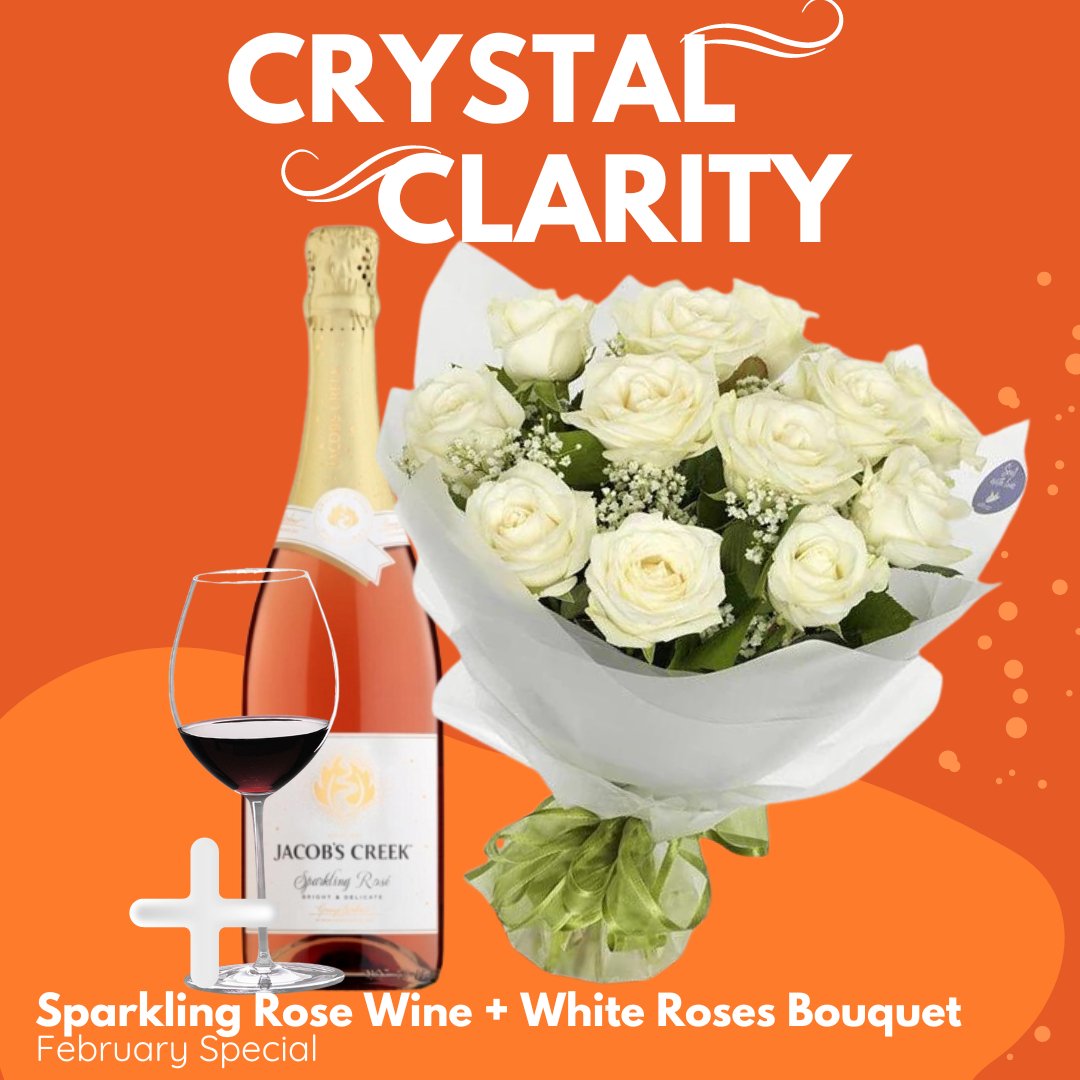 Valentine's Special Crystal Clarity Combo ( White Roses, Wine and Wine Glass ) - Flowers to Nepal - FTN