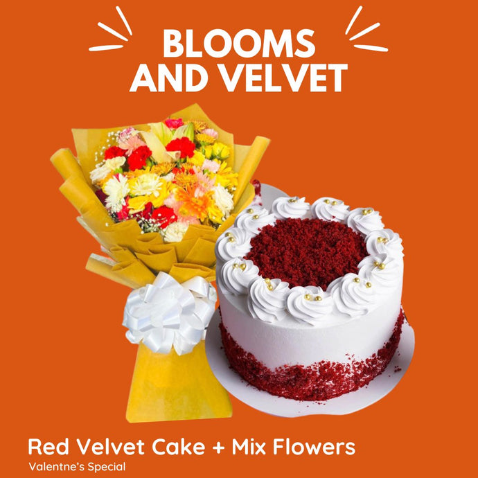 Valentine's Special (Half Velvet Cake and Mix Flowers) - Flowers to Nepal - FTN